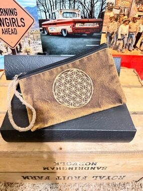 Brown Cotton Coin Wristlet